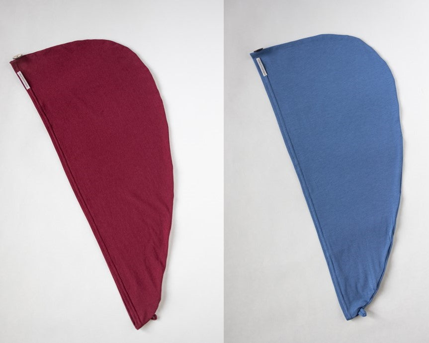 2er Bundle Turban Handtücher von Curly N Covered aus zertifiziertem Bambusstoff  in den Farben Bordeaux und hell blau