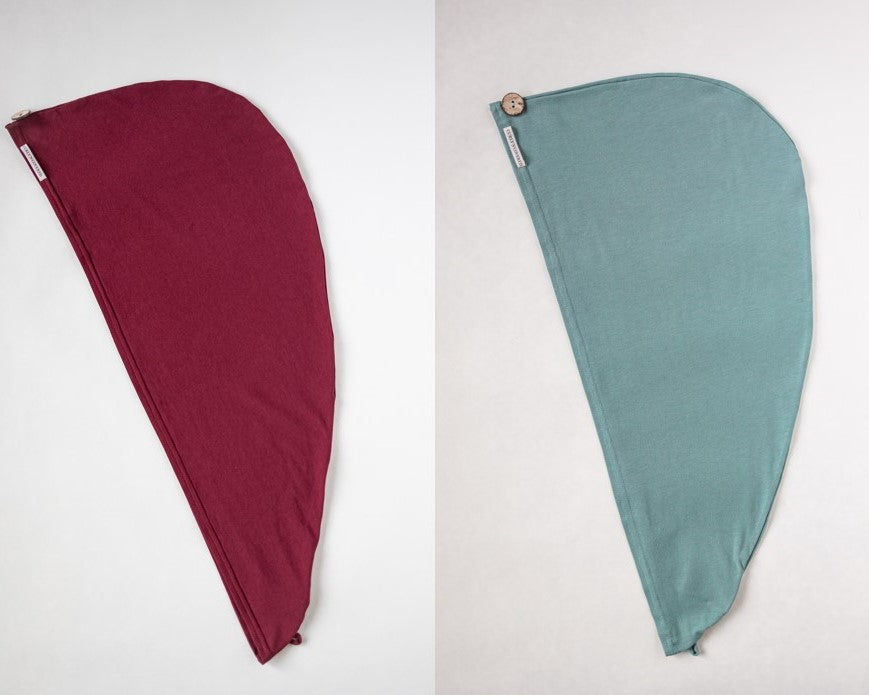 2er Bundle Turban Handtücher von Curly N Covered aus zertifiziertem Bambusstoff in den Farben Bordeaux und Mint grün