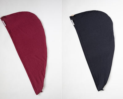 2er Bundle Turban Handtücher von Curly N Covered aus zertifiziertem Bambusstoff  in den Farben Bordeaux und Schwarz