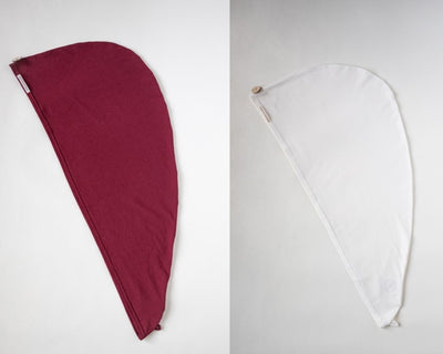 2er Bundle Turban Handtücher von Curly N Covered aus zertifiziertem Bambusstoff  in den Farben Bordeaux und Weiß