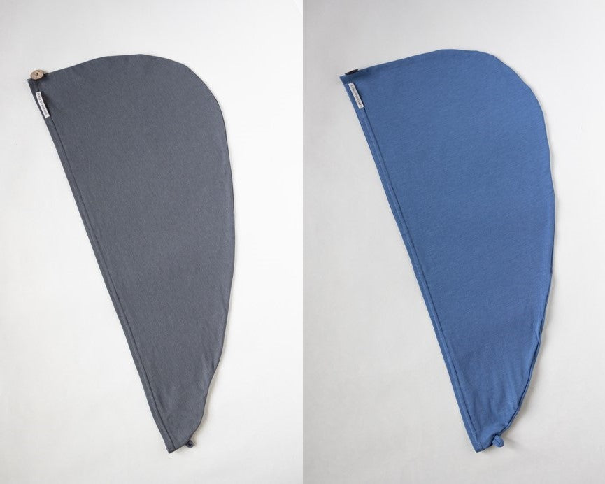 2er Bundle Turban Handtücher von Curly N Covered aus zertifiziertem Bambusstoff  in den Farben Grau und Hell blau