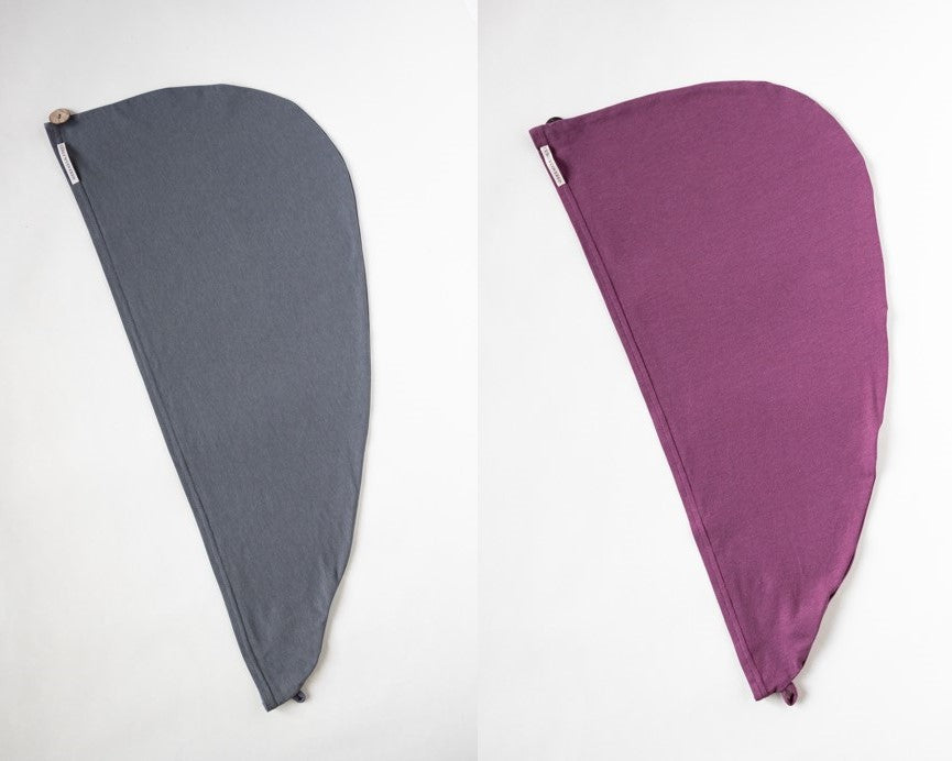 2er Bundle Turban Handtücher von Curly N Covered aus zertifiziertem Bambusstoff  in den Farben Grau und Rot
