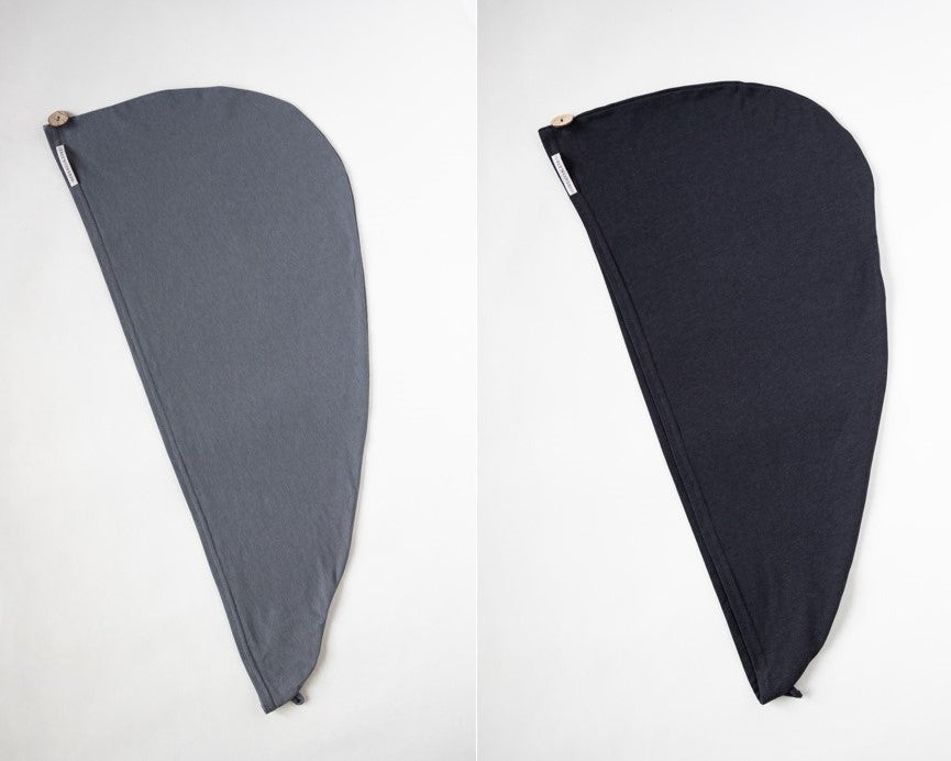 2er Bundle Turban Handtücher von Curly N Covered aus zertifiziertem Bambusstoff  in den Farben Grau und Schwarz