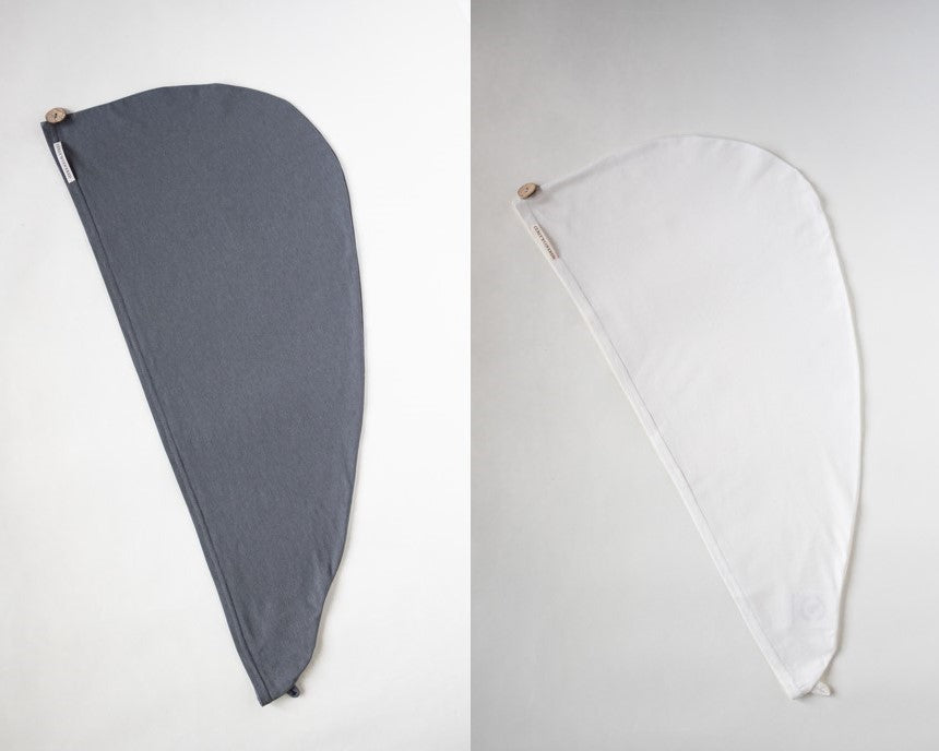 2er Bundle Turban Handtücher von Curly N Covered aus zertifiziertem Bambusstoff  in den Farben Grau und Weiß