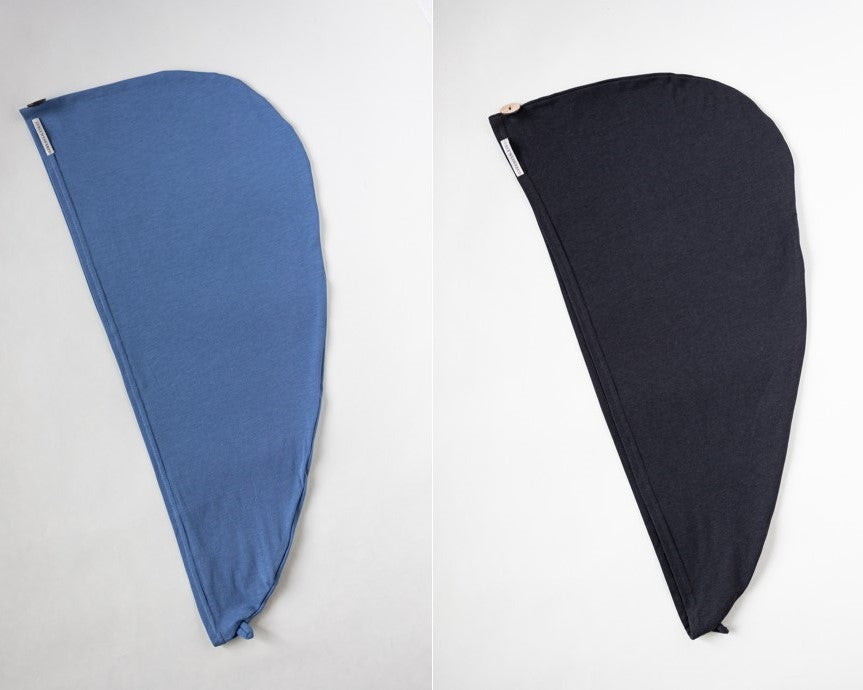 2er Bundle Turban Handtücher von Curly N Covered aus zertifiziertem Bambusstoff  in den Farben Hell Blau und Schwarz