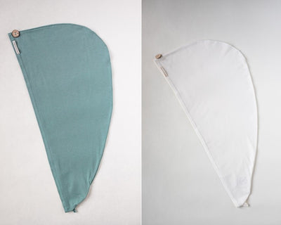 2er Bundle Turban Handtücher von Curly N Covered aus zertifiziertem Bambusstoff  in den Farben Mint Grün und Weiß