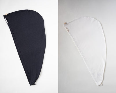 2er Bundle Turban Handtücher von Curly N Covered aus zertifiziertem Bambusstoff  in den Farben Schwarz und Weiß