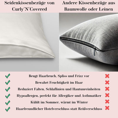 Erfahre, warum Seidenkissenbezüge von Curly N Covered besser für deine Haut & Haare sind als herkömmliche Kissenbezüge aus Baumwolle oder Leinen