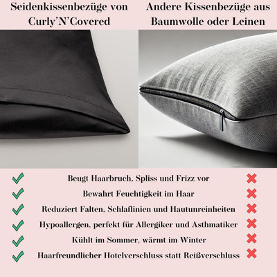 Erfahre, warum Seidenkissenbezüge von Curly N Covered besser für deine Haut & Haare sind als herkömmliche Kissenbezüge aus Baumwolle oder Leinen