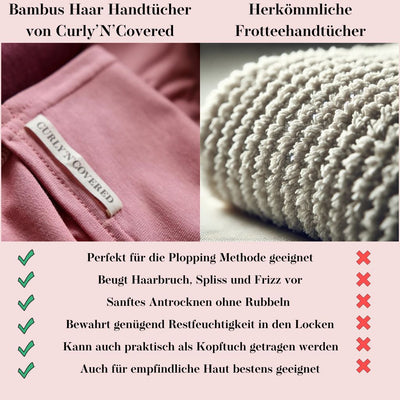 Erfahre, warum Bambus Haar Handtücher von Curly N Covered besser für deine Haut & Haare sind als herkömmliche Frotteehandtücher